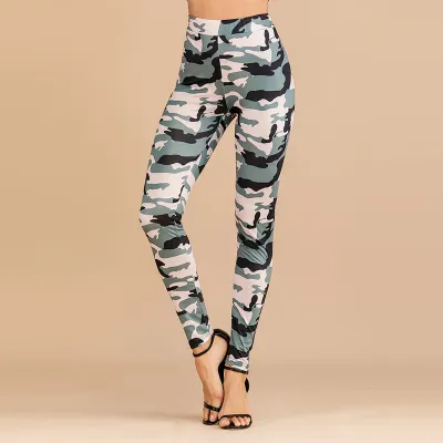 S-XL Women Fashion Graphic-Print High-Waisted Skinny Pants