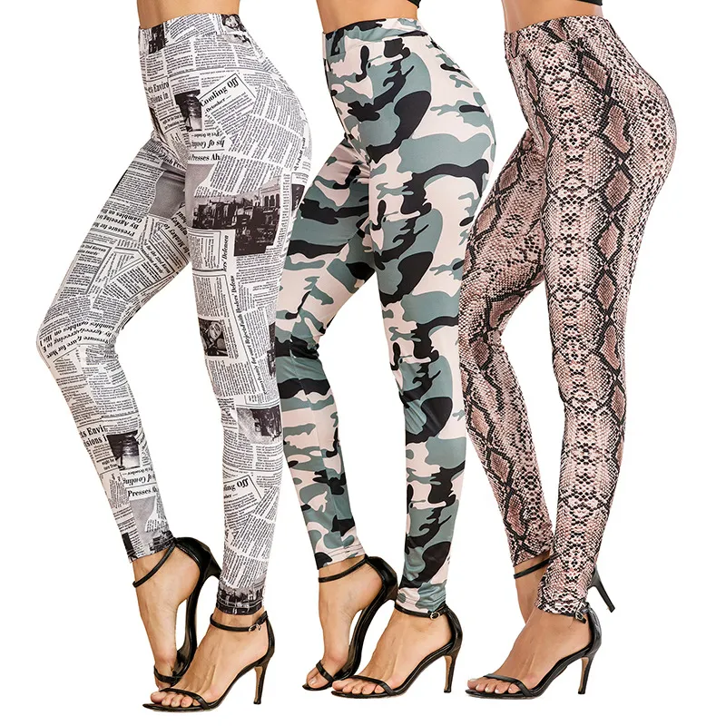 S-XL Women Fashion Graphic-Print High-Waisted Skinny Pants