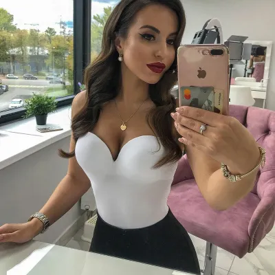 S-L Women Low-Chest Solid Color Sling Bodysuit