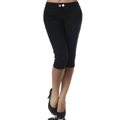 S-5XL Women Solid Color Slim Fit Cropped Trousers