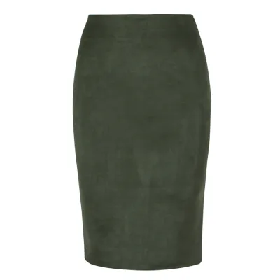 S-XL Women Solid Color Faux Suede Back Split Bodycon Skirt