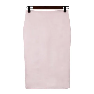 S-XL Women Solid Color Faux Suede Back Split Bodycon Skirt