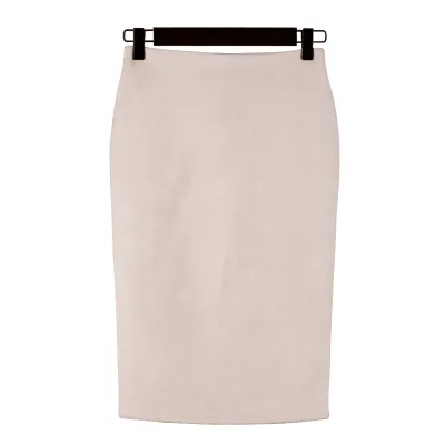 S-XL Women Solid Color Faux Suede Back Split Bodycon Skirt