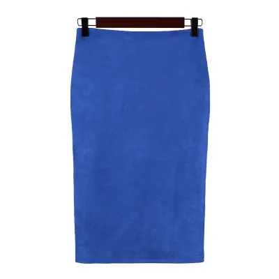S-XL Women Solid Color Faux Suede Back Split Bodycon Skirt