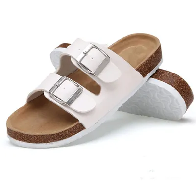 Men Fashion Double Buckle Beach Slippers Shoes Open Toe Nubuck Low Heel