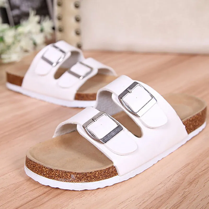 Men Fashion Double Buckle Beach Slippers Shoes Open Toe Nubuck Low Heel