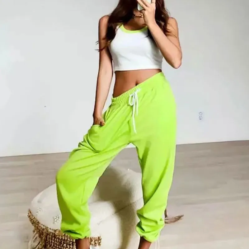 S-L Women Fashion Solid Color Elastic Waist Casual Harem Jogger Pants