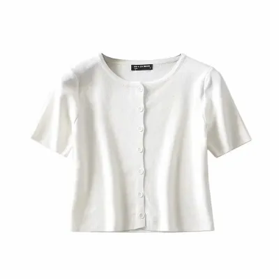 S-M Women Solid Color Single-breasted Short-sleeve Knitted Cardigan