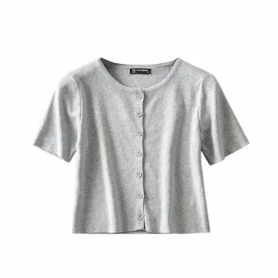 S-M Women Solid Color Single-breasted Short-sleeve Knitted Cardigan
