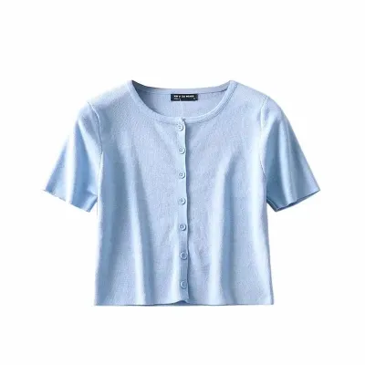 S-M Women Solid Color Single-breasted Short-sleeve Knitted Cardigan