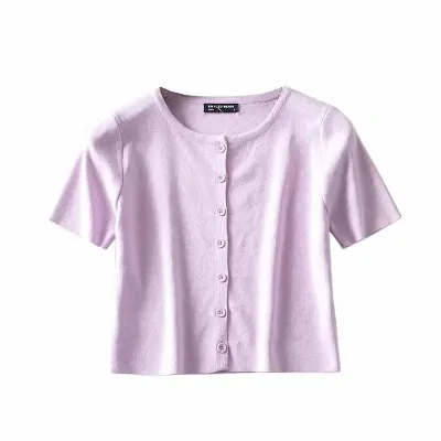 S-M Women Solid Color Single-breasted Short-sleeve Knitted Cardigan