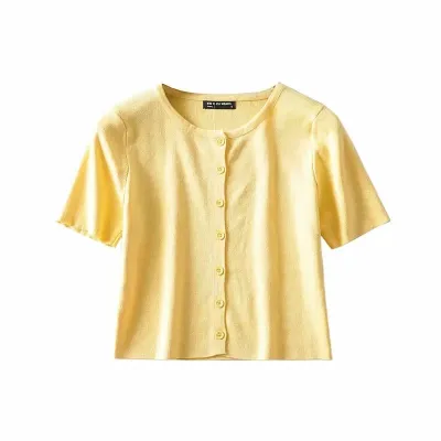 S-M Women Solid Color Single-breasted Short-sleeve Knitted Cardigan