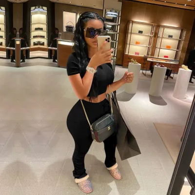 S-3XL Women Solid Color Short-sleeve Crop Top And Tight Pants Two Piece Sets