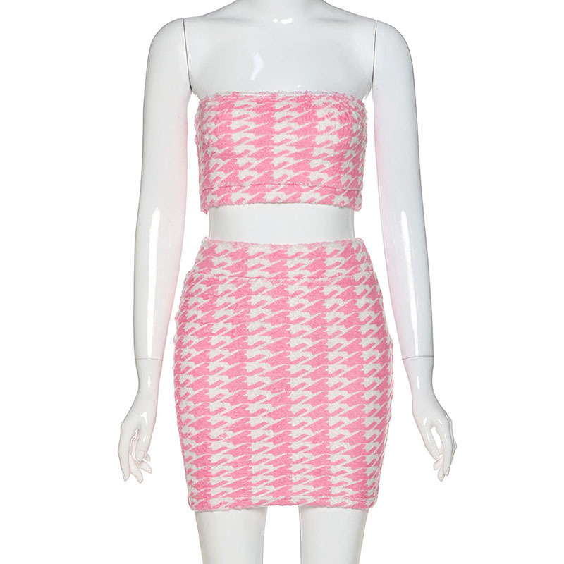 Wholesale S-L Women Sexy Tube Top And Mini Bodycon Skirt Two
