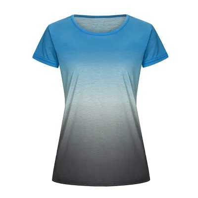 S-5XL Women Gradient Color Crew Neck Short-Sleeve Tee