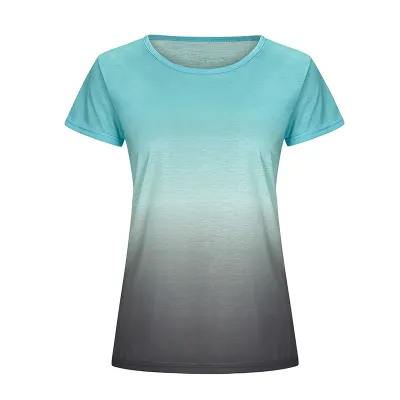 S-5XL Women Gradient Color Crew Neck Short-Sleeve Tee