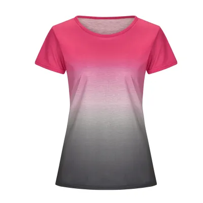 S-5XL Women Gradient Color Crew Neck Short-Sleeve Tee