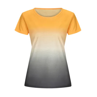 S-5XL Women Gradient Color Crew Neck Short-Sleeve Tee