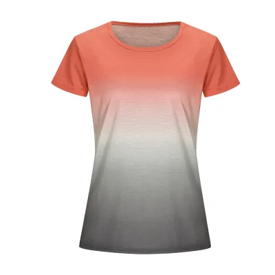 S-5XL Women Gradient Color Crew Neck Short-Sleeve Tee