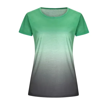 S-5XL Women Gradient Color Crew Neck Short-Sleeve Tee