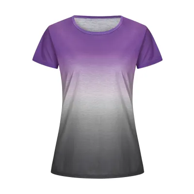 S-5XL Women Gradient Color Crew Neck Short-Sleeve Tee
