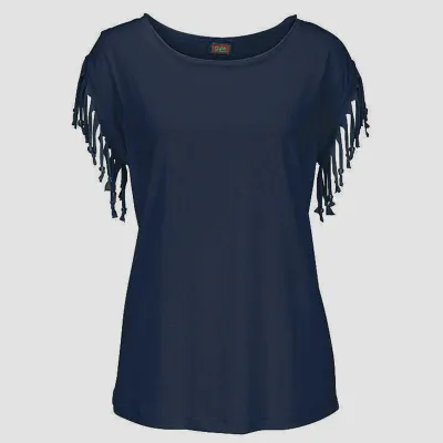S-5XL Women Solid Color Short-sleeve Tassels Decor Loose Blank Tee