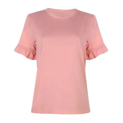 S-Xxl Women Solid Color Round Neck Short-Sleeve Ruffle T-Shirt Street Hipster Style