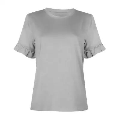 S-Xxl Women Solid Color Round Neck Short-Sleeve Ruffle T-Shirt Street Hipster Style