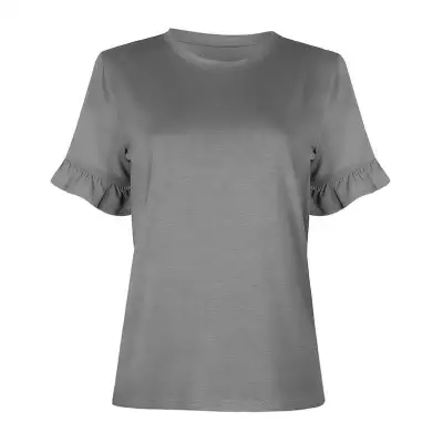 S-Xxl Women Solid Color Round Neck Short-Sleeve Ruffle T-Shirt Street Hipster Style