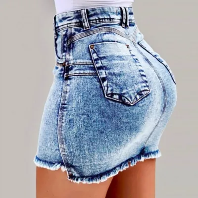 S-3XL Women High-waisted Tassels Mini Denim Skirt