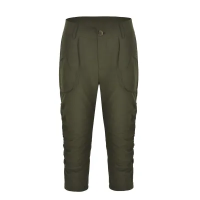 S-3XL Women Fashion Crease Solid Color High-waisted Cropped Trousers