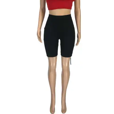S-XXL Women Solid Color Bandage Hollow Tight Shorts