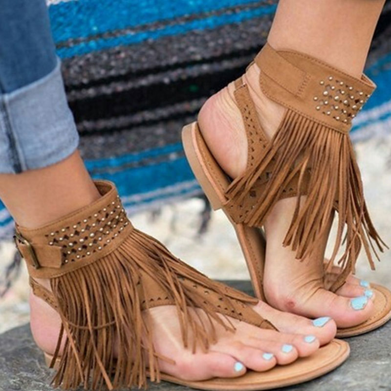 Wholesale Size:4.5-11 Women Boho Tassels Decor Hollow Out
