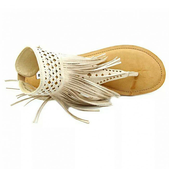 【COLOR iN ID】tassel flat sandals Wholesale Size:4.5-11 Women Boho Tassels Decor Hollow Out