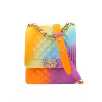 Women Fashion Gradient Color Metal Chain Crossbody Jelly Mini Bag