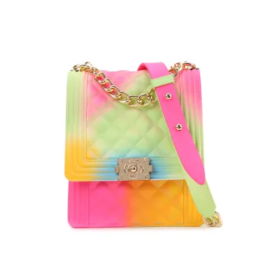 Women Fashion Gradient Color Metal Chain Crossbody Jelly Mini Bag