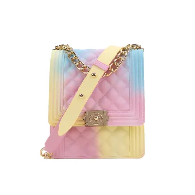 Women Fashion Gradient Color Metal Chain Crossbody Jelly Mini Bag