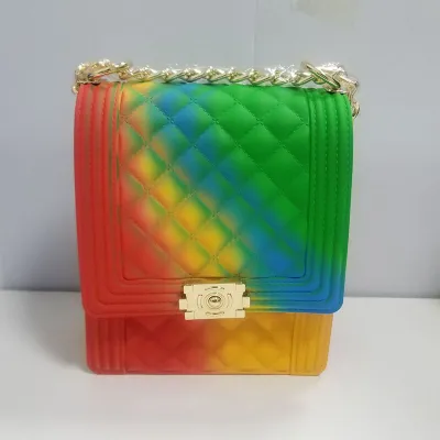 Women Fashion Gradient Color Metal Chain Crossbody Jelly Mini Bag