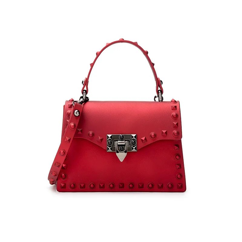 20*8*14cm Women Fashion Matte Surface Rivet Design Solid Color PVC Crossbody Bag with Lock Closure