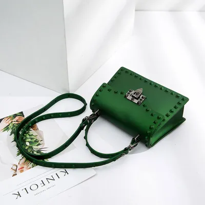 20*8*14cm Women Fashion Matte Surface Rivet Design Solid Color PVC Crossbody Bag with Lock Closure