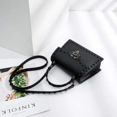 20*8*14cm Women Fashion Matte Surface Rivet Design Solid Color PVC Crossbody Bag with Lock Closure