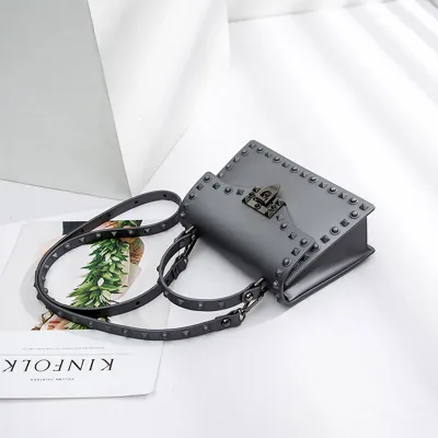 20*8*14cm Women Fashion Matte Surface Rivet Design Solid Color PVC Crossbody Bag with Lock Closure