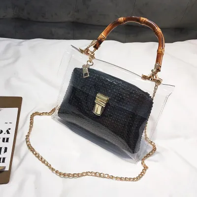 Fashion Woven Clear PVC Chain Crossbody Bag