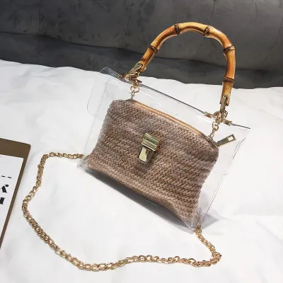 Fashion Woven Clear PVC Chain Crossbody Bag