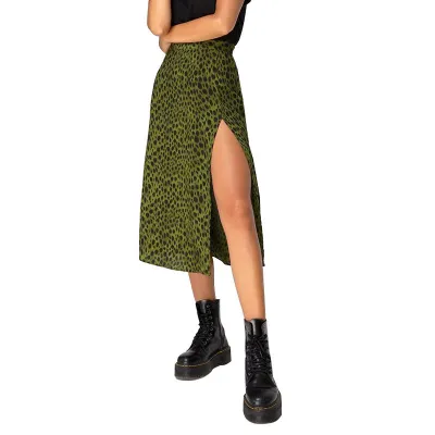 S-XL Fashion Leopard Print High-waisted Side-slit A-line Skirt