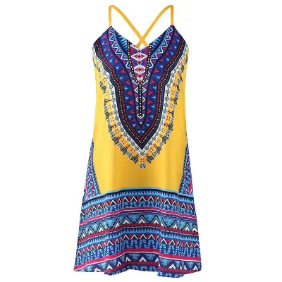 S-3XL Women Ethnic Print Sling Dress