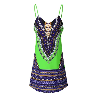 S-3XL Women Ethnic Print Sling Dress