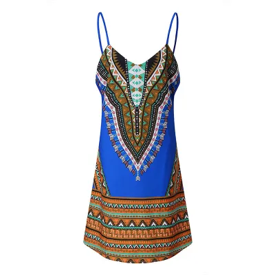 S-3XL Women Ethnic Print Sling Dress