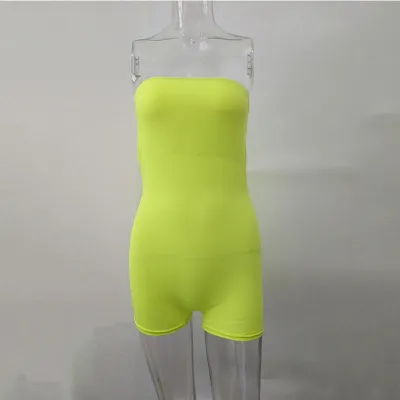 S-L Women Sexy Solid Color Strapless Tight Rompers