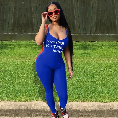 S-XXL Sexy Backless Letter Print Tight Sling Jumpsuits